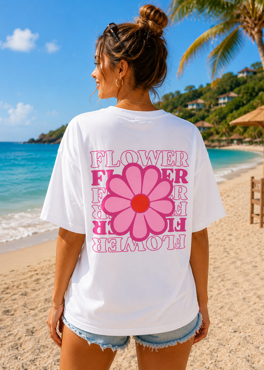 Tee shirt oversize Flower blanc