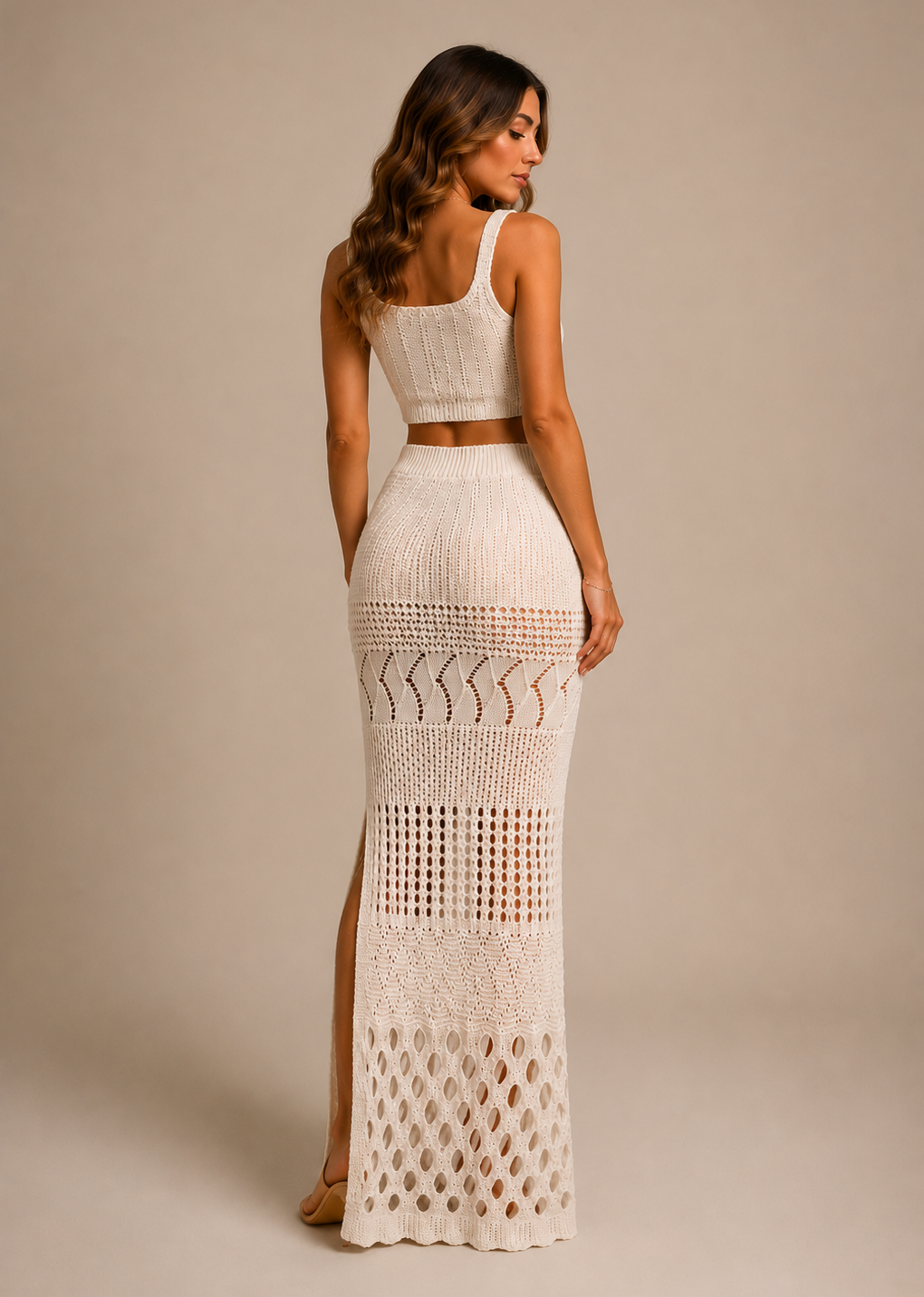 Ensemble haut et jupe crochet blanc