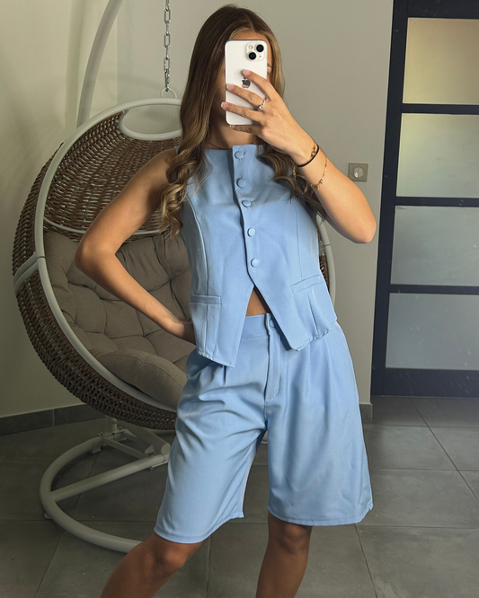 Ensemble haut et bermuda bleu