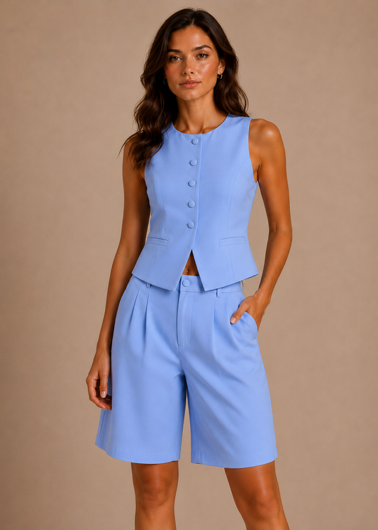 Ensemble haut et bermuda bleu