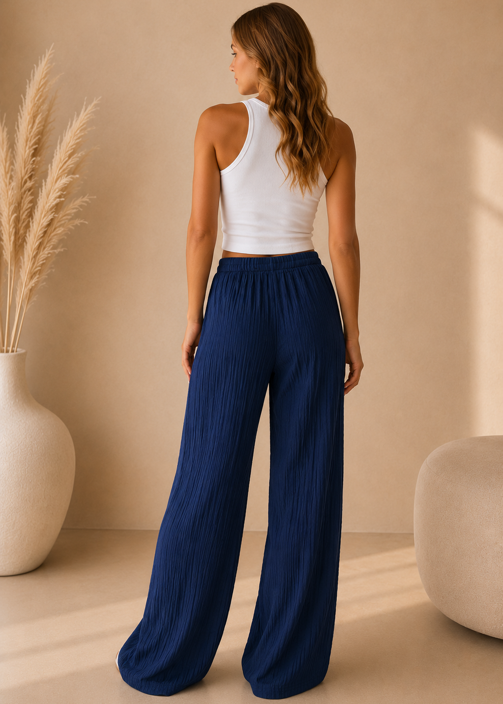 Pantalon gaze de coton bleu marine - BELANTA PARIS