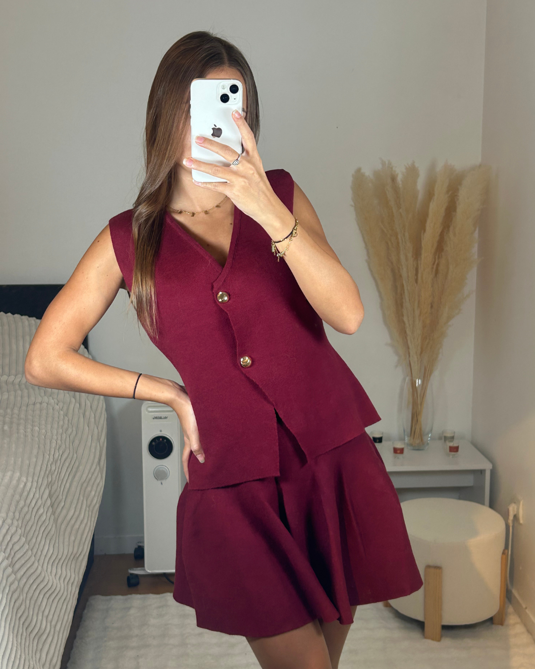 Ensemble haut et jupe bordeaux