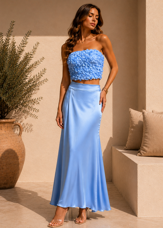 Ensemble haut et jupe bleu
