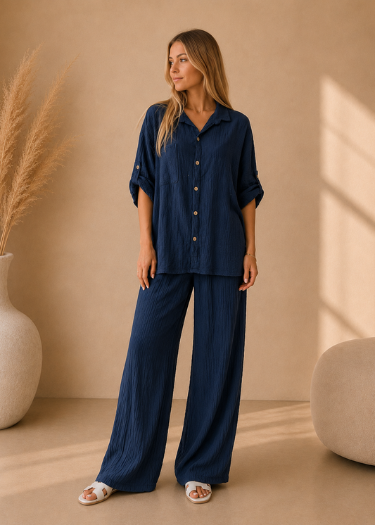 Ensemble gaze de coton bleu marine
