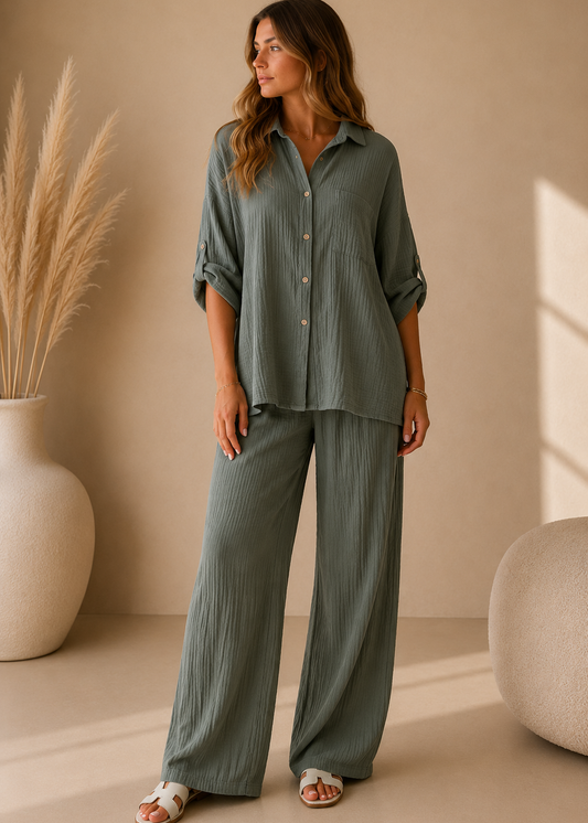 Ensemble gaze de coton kaki