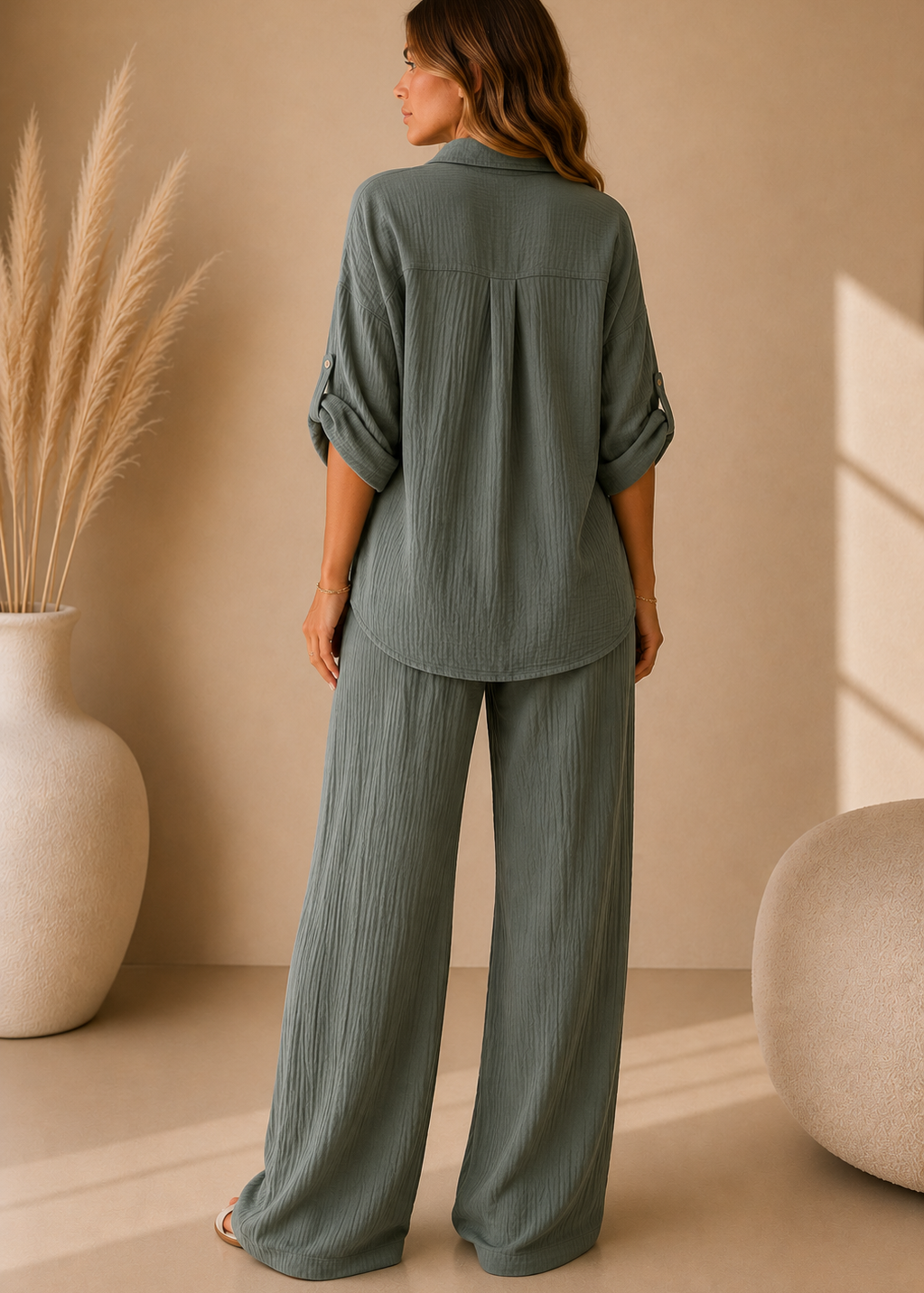 Ensemble gaze de coton kaki