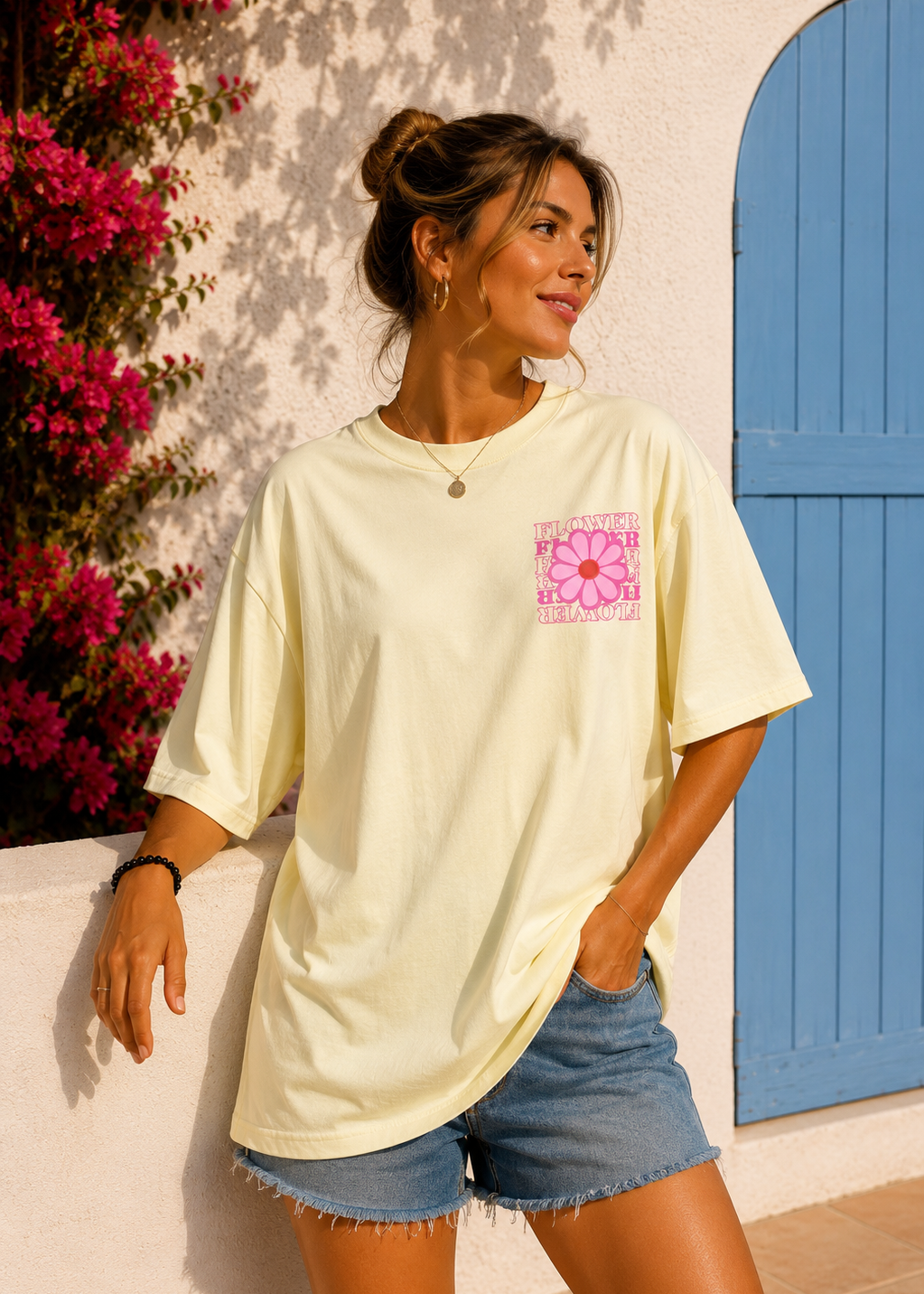 Tee shirt oversize Flower jaune - BELANTA PARIS