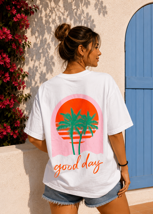 Tee shirt oversize Good Day blanc - BELANTA PARIS