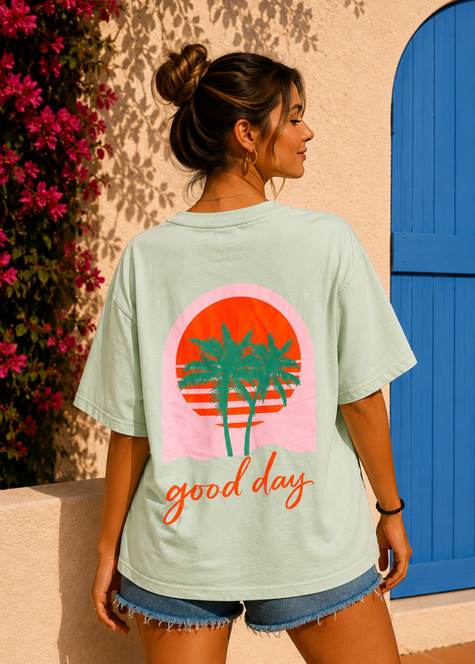 Tee shirt oversize Good Day vert pastel - BELANTA PARIS