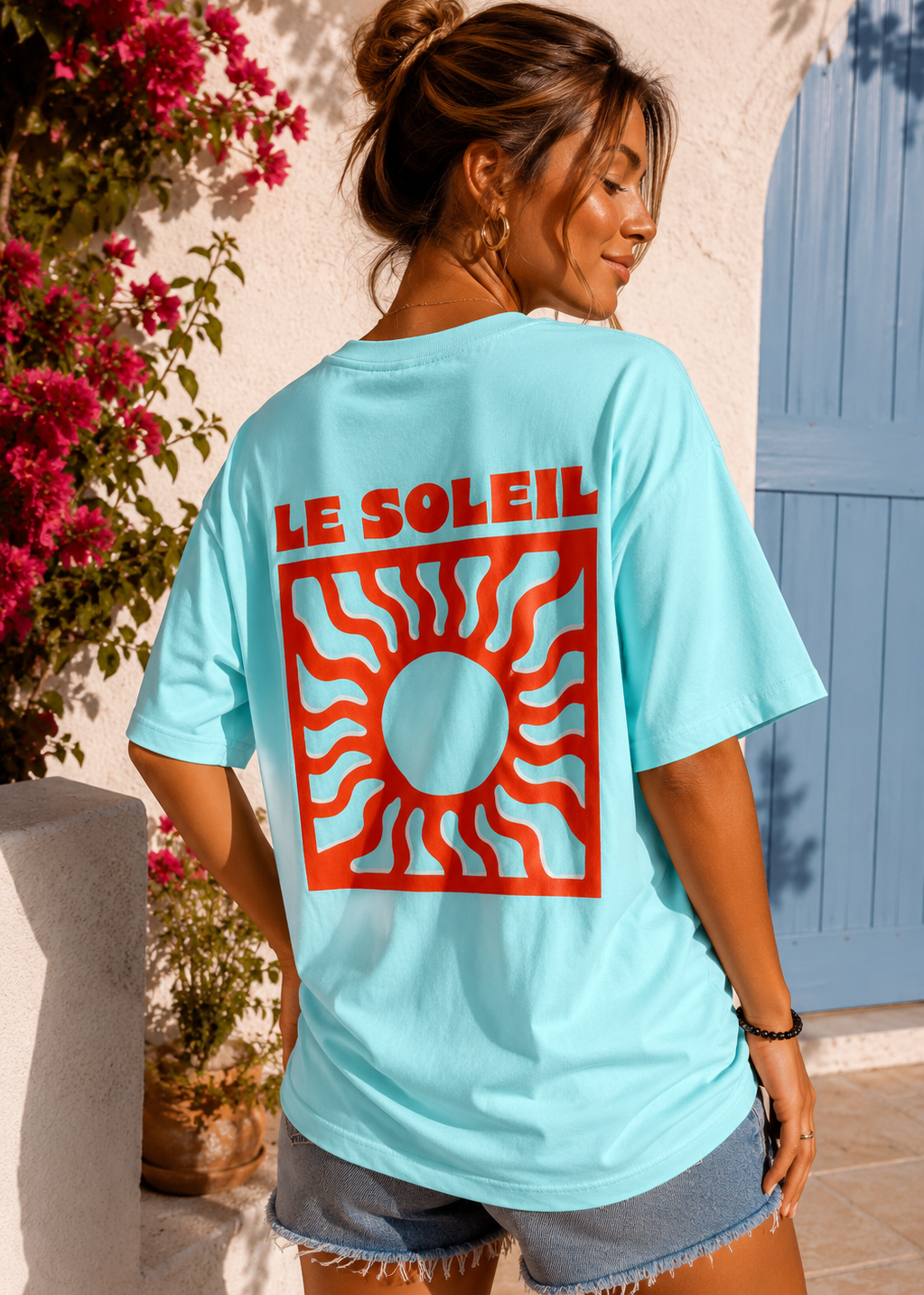 Tee shirt oversize Le Soleil bleu turquoise