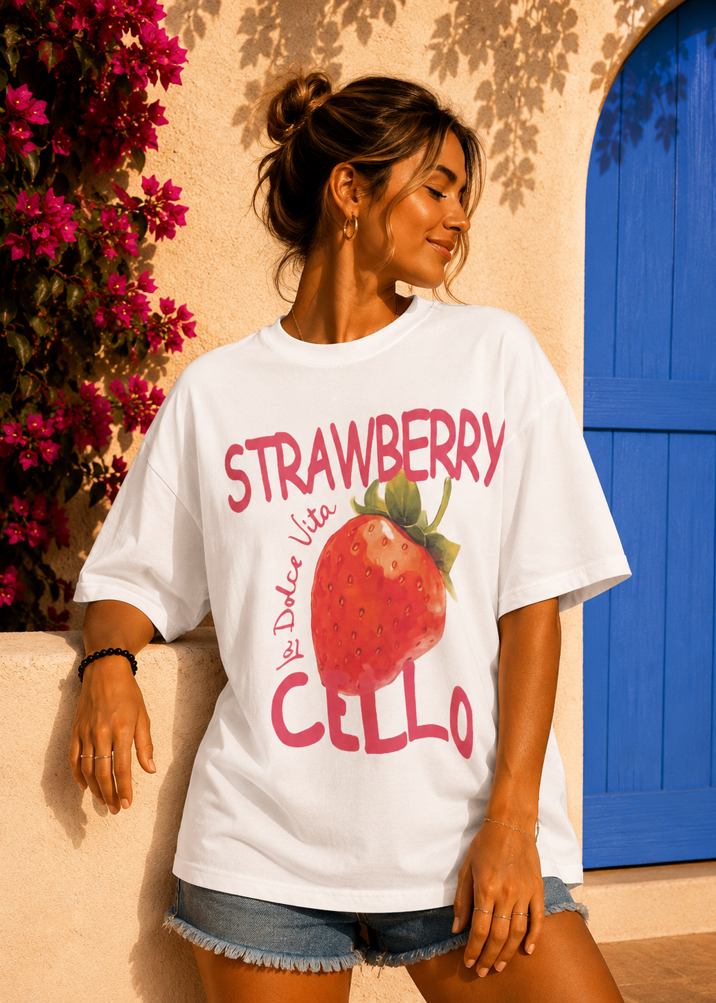Tee shirt oversize « Strawberry » blanc