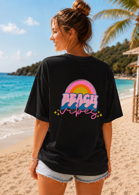 Tee shirt oversize Beach Vibes noir