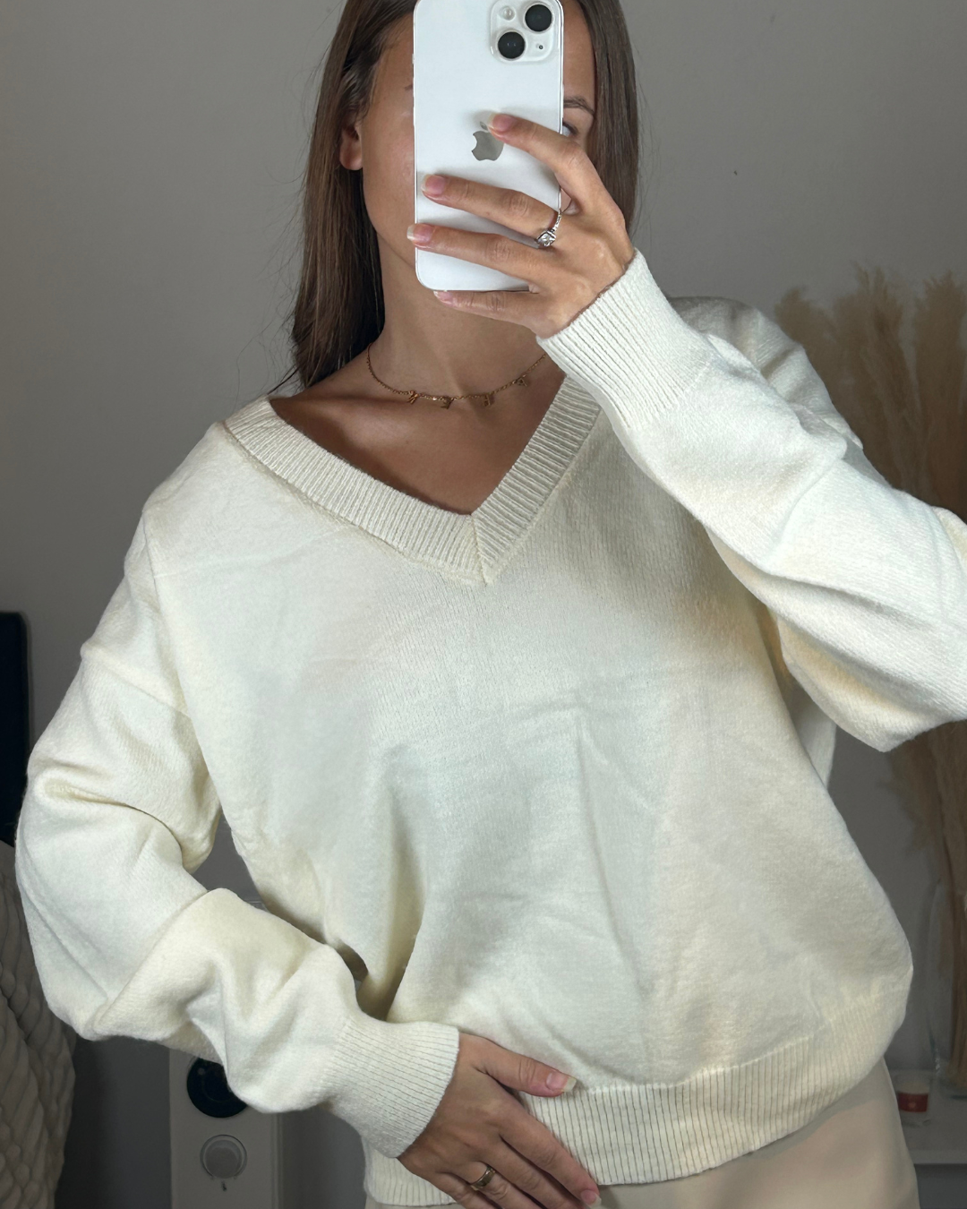 Beige V-neck sweater